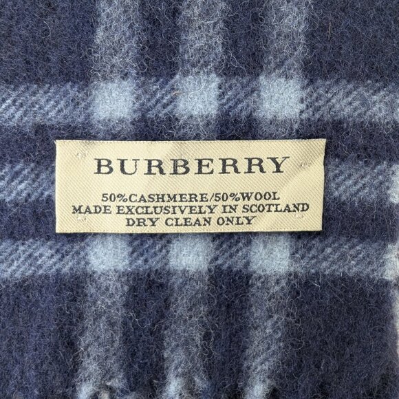 Burberry Navy Blue Check Unisex Scarf | 50% Cashmere 50% Wool | Made in Scotland - Picture 4 of 6